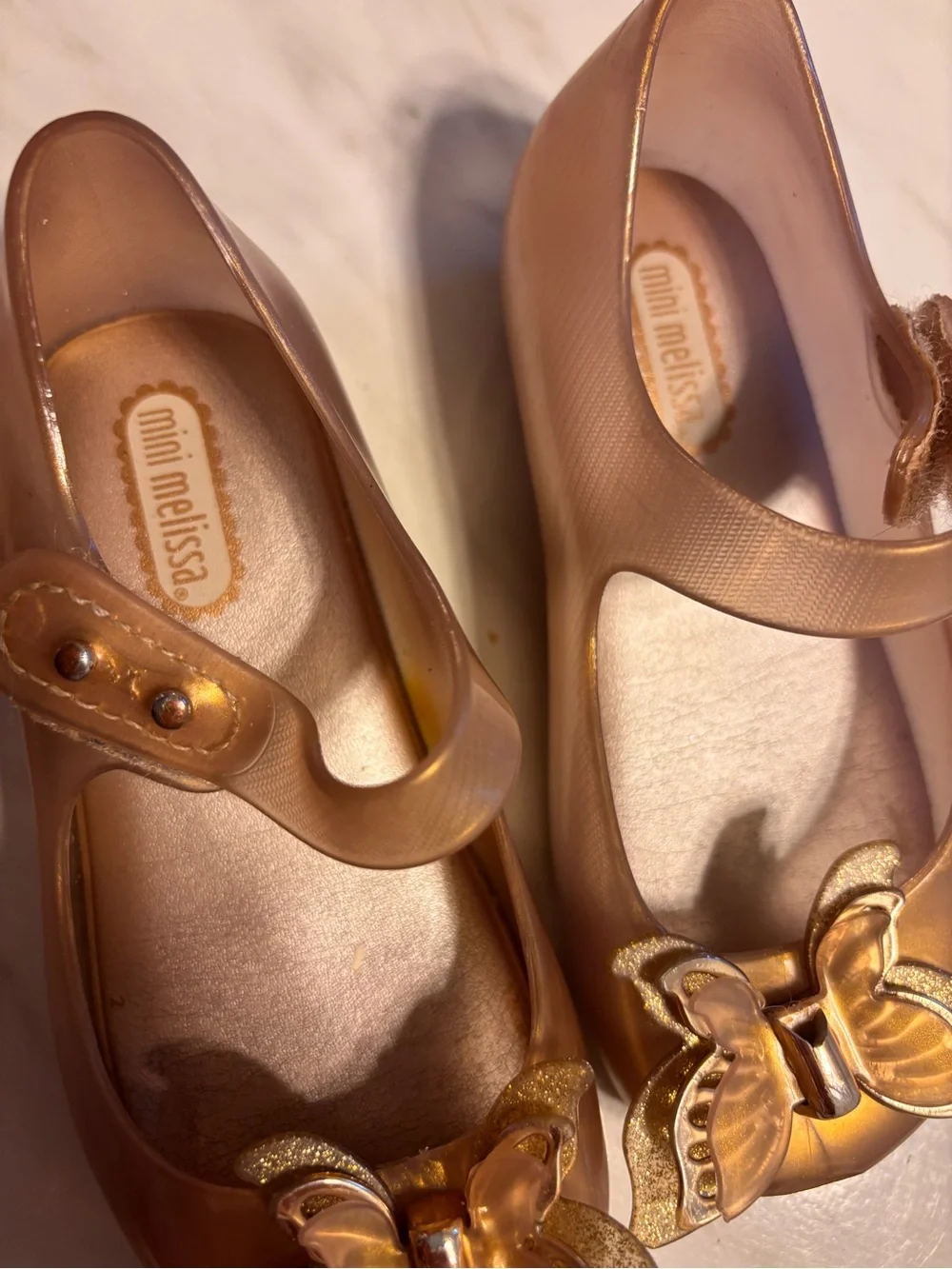 Mini Melissa Girls Size 8 Gold Butterfly Mary Jane Jelly Shoes